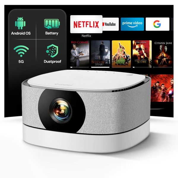 Mini Portable Projector with 5G WiFi & Bluetooth [ Battery Powered Projector] 300 ANSI Smart Projector 4K Support 1080P | Home Video Projector on Sale