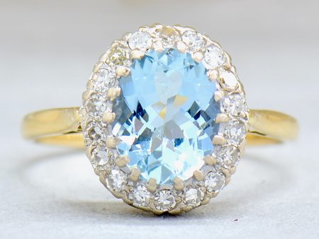 1940s Aquamarine & Diamond Halo Ring (1.90cts) For Sale