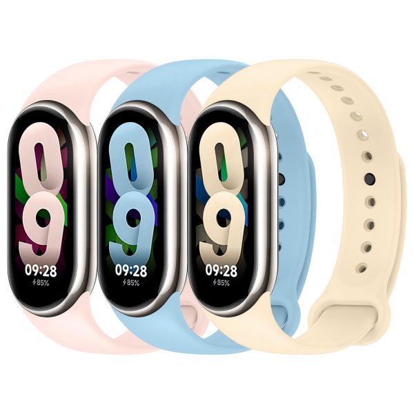 [Pack of 3] Silicone Strap For Xiaomi Mi Band 8 (Pink Beige Blue) Online