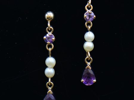 Vintage Amethyst & Seed Pearl Drop Earrings For Discount