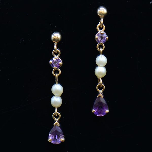 Vintage Amethyst & Seed Pearl Drop Earrings For Discount