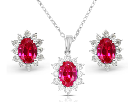 Lab-grown Diamond 0.82ct and Lab-Grown Ruby 3.66ct Jewellery Set in 9ct White Gold Online now