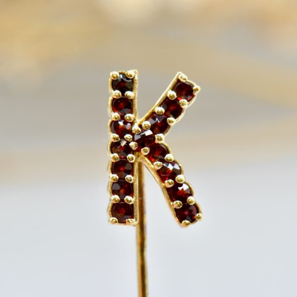 Reserved for D - Bohemian Pyrope Garnet Alphabet Letter K Gold Vermeil Silver Gilt Stick Pin Tie Pin Brooch Sale