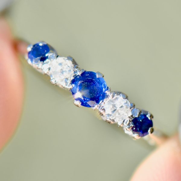 Edwardian Blue Sapphire & Diamond 18ct Yellow Gold Five-Stone Ring (0.56ct) Online Sale