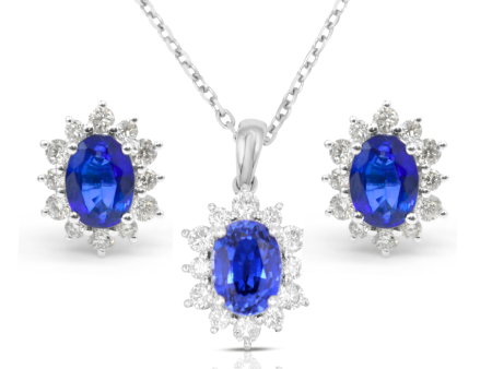 Lab-grown Diamond 0.83ct and Lab-Grown Blue Sapphire 3.12ct Jewellery Set in 9ct White Gold Hot on Sale