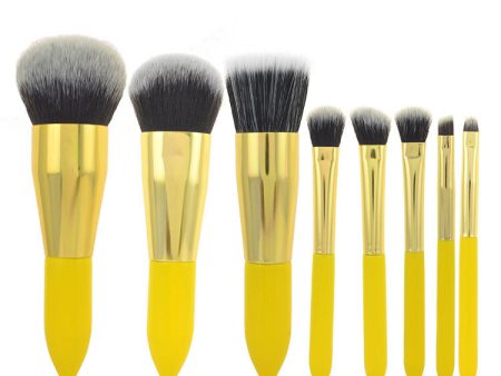 8 pcs Makeup Brushes Professional Make Up Brush Set Wooden Handle -Lemon Yellow Online now