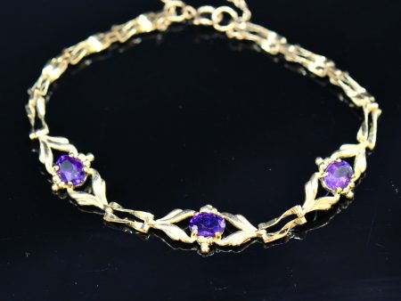 Vintage 9CT Yellow Gold Amethyst Art Nouveau Style Gate Bracelet For Discount