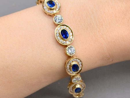 9ct Yellow Gold Blue & White Cubic Zirconia Halo Bracelet Online Sale