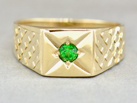 1970s Tsavorite Garnet 9ct Yellow Gold Signet Ring (0.23ct) Online