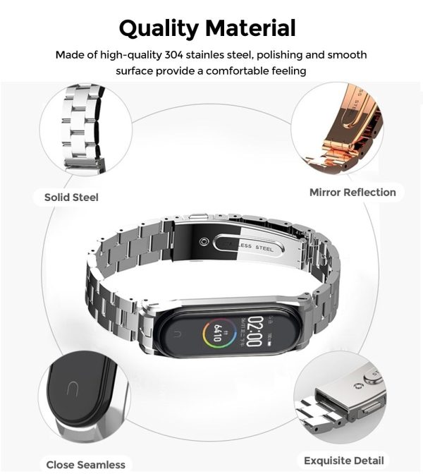 Xiaomi Mi Band  7 6 5  | 3 beads Stainless Steel Metal Watch Band Strap | Silver For Cheap