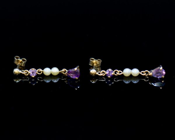 Vintage Amethyst & Seed Pearl Drop Earrings For Discount