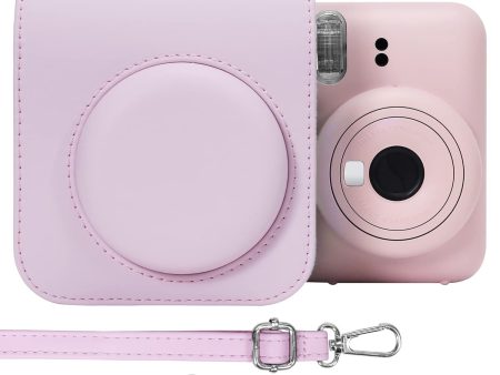 PU Leather Camera Case for Fujifilm Instax Mini 12 Instant Camera ,Protective Camera Cover with Adjustable Shoulder Strap - Blossom Pink Online Sale