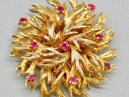 1970s Large Modernistic Brutalist Floral Ruby Floral Brooch (1.35cts) Online Sale