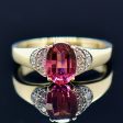 Vintage 18CT Gold Rubellite (Pink Tourmaline) & Diamond Engagement Ring For Cheap