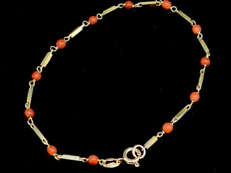 Vintage Coral Beads 18ct Yellow Gold Bracelet (7.5 inch or 19cm long) Sale