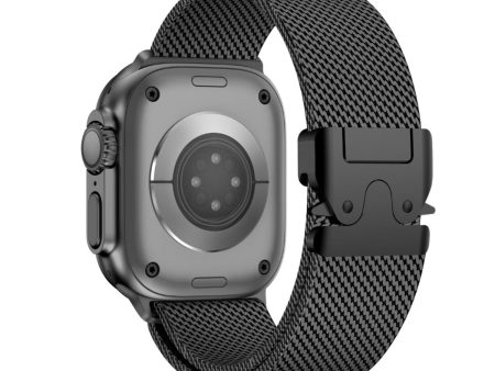 Milanese Mesh Loop Band For Apple Watch 49 46 45 44 42mm ,Designer Parachute-Style Metal Buckle Adjustable Strap for Men Women -Black Online