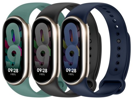 [Pack of 3] Silicone Strap For Xiaomi Mi Band 8 (Black Green Dark Blue) Sale