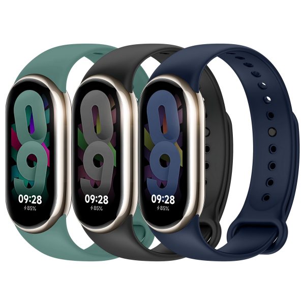 [Pack of 3] Silicone Strap For Xiaomi Mi Band 8 (Black Green Dark Blue) Sale