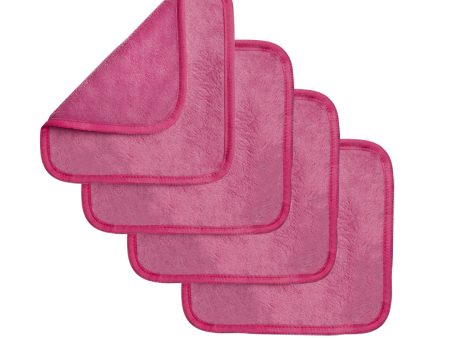 Pack Of 4 - Makeup Remover Cloth Soft Microfiber Reusable Facial Cleansing Towel-  Pink For Sale