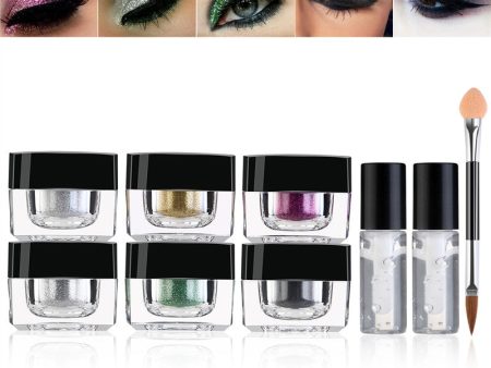 6-Color  Loose Glitter Powder & 2 Fix Gel & Eye Shimmer Brush Cheap