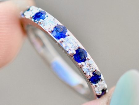 Sapphire and Lab-Created Diamond 9ct White Gold Half Eternity Band (1.15cts) Online now