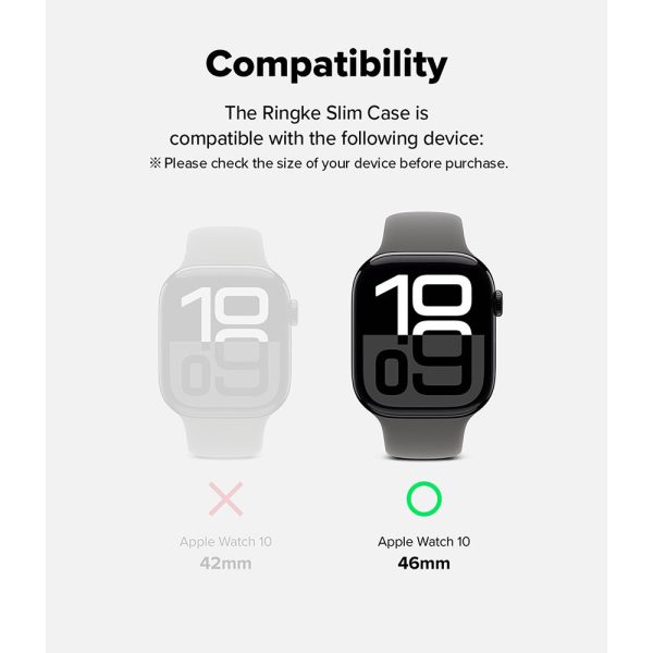 Slim Case For Apple Watch 10 46mm | Bezel [Frame Only] Hard Polycarbonate Thin Cover- Clear + Matte Black Fashion