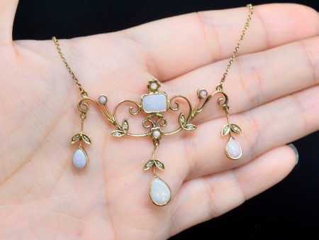 Vintage 9CT Yellow Gold Opal and Diamond Festoon Necklace Sale