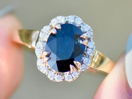 Madagascar Sapphire and Diamond 18CT Yellow Gold Halo Cluster Engagement Ring (2.63cts) Online