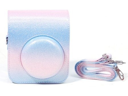 Protective Camera Case for Fujifilm Instax Mini 12 Instant Camera PU Leather Glitter Gradient Style Camera Bag with Shoulder Strap- Pink&Blue Sale