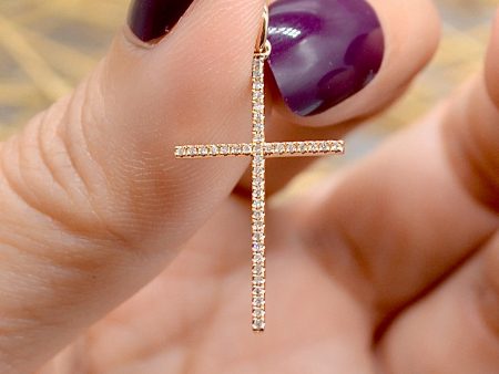 18ct Rose Gold Designer Minimalistic Diamond ANNA Cross Pendant For Discount