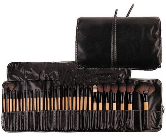 32 Pieces Professional Makeup Brushes, Cosmetic Facial Make up Brush Kit - Brown on Sale