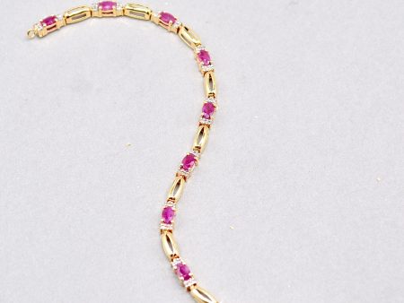 Ruby and Diamond 9ct Yellow Gold Bracelet (3.70 Carats) Cheap