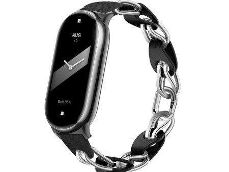 Xiaomi Mi Band 8 Stainless Steel Leather Ring Chain Belt | Silver Supply