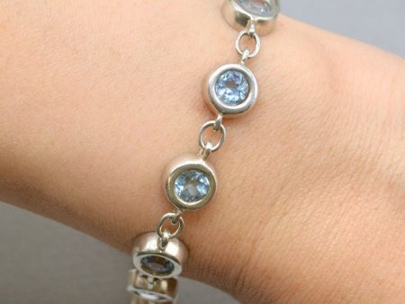 1950s Sky Blue Topaz Bracelet in Sterling Silver UK Hallmarked (8 carats) For Discount