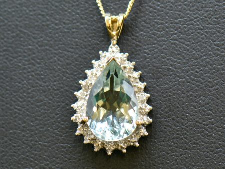 Praseolite Quartz & Diamond Large Halo Pendant & Necklace Set on Sale