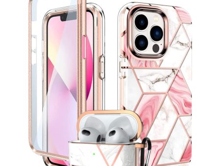 Apple iPhone 13 Pro Case+ Air Pods 3rd Generation Case | Marble Shockproof Bumper Stylish Slim Phone Cases | Pink Online