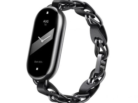 Xiaomi Mi Band 8 Stainless Steel Leather Ring Chain Belt | Black Hot on Sale