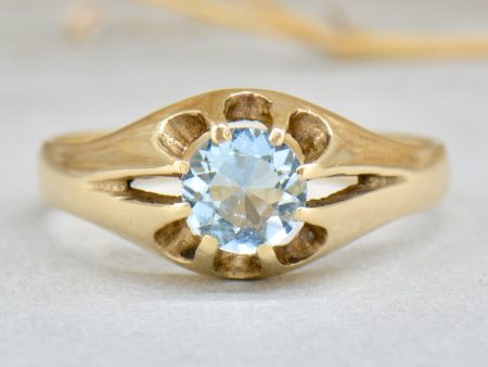 1980s 9ct Yellow Gold Aquamarine Gypsy Set Ring For Cheap