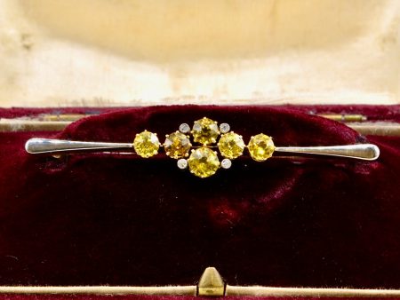 Edwardian Old European Cut Yellow Sapphire and Diamond 18ct Yellow Gold Brooch Boxed (3.09cts) Online Sale