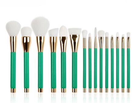 15 pcs Makeup Brush Set Professional Make Up Brushes Kit Wooden Handle -Green For Sale