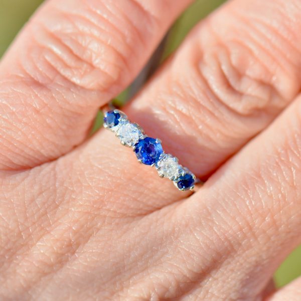 Edwardian Blue Sapphire & Diamond 18ct Yellow Gold Five-Stone Ring (0.56ct) Online Sale