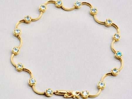 9ct Yellow Gold Aquamarine Wave Design Link Bracelet (1.60 Carats) Fashion