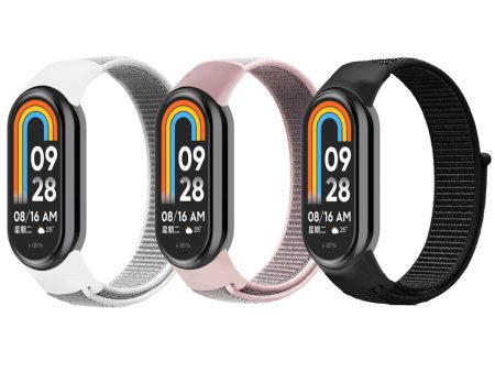 [Pack of 3] Nylon Loop Straps For Xiaomi Mi Band 8 (Black  Silver  Pink Sand) Online Sale