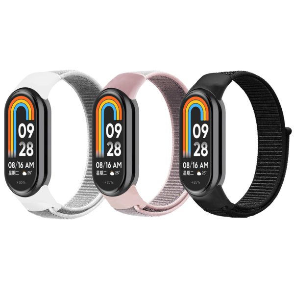 [Pack of 3] Nylon Loop Straps For Xiaomi Mi Band 8 (Black  Silver  Pink Sand) Online Sale