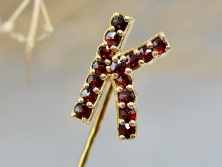 Reserved for D - Bohemian Pyrope Garnet Alphabet Letter K Gold Vermeil Silver Gilt Stick Pin Tie Pin Brooch Sale