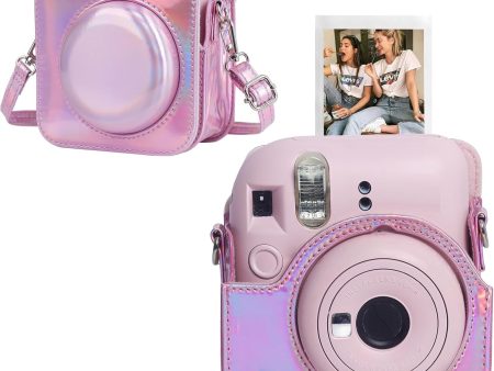 Protective Camera Case for Fujifilm Instax Mini 12 Instant Camera |PU Leather Camera Cover with Adjustable Shoulder Strap - iridescent pink Online now