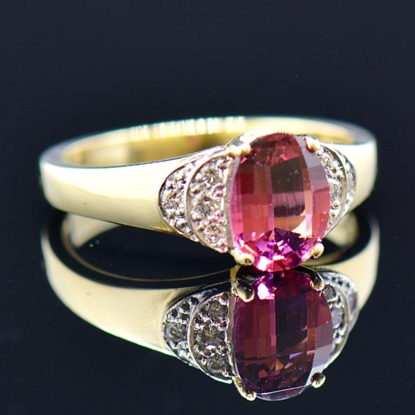 Vintage 18CT Gold Rubellite (Pink Tourmaline) & Diamond Engagement Ring For Cheap