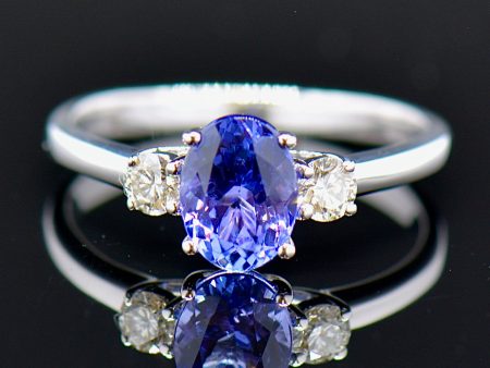 18CT White Gold Tanzanite & Diamond Trilogy Engagement Ring Online