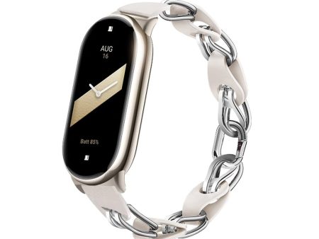 Xiaomi Mi Band 8 Stainless Steel Leather Ring Chain Belt | Silver & Black Discount