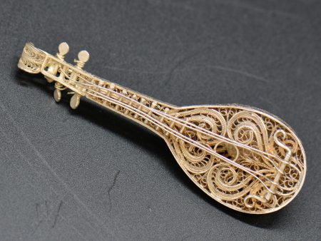 Vintage Mandolin Silver Filigree Brooch Cheap